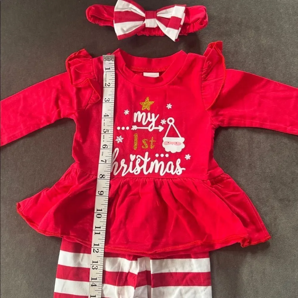 Infant Baby Girl Red White My 1st Christmas Outfit Set 3pcs 0-3 months NEW